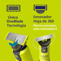 Philips Norelco OneBlade 360 con conectividad híbrida cara + cuerpo, recortadora eléctrica de barba, afeitadora y peluquería corporal con tecnología de cuchillas 360, hoja 1 x 360, peine 5 en 1, estuc