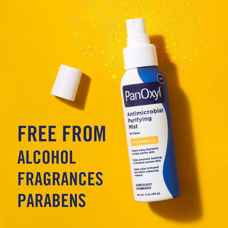 PanOxyl Niebla purificadora antimicrobiana, ácido hipocloroso, spray aclarador para la cara, ayuda a matar bacterias, purificar la piel, calmar el enrojecimiento, pH equilibrado, hipoalergénico, suave