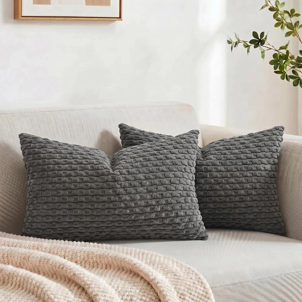 Fancy Homi 2 Packs Dark Gray Long Lumbar Decorative Throw Pillow Covers 14x24 Inch for Couch Bed Sofa, Modern Farmhouse