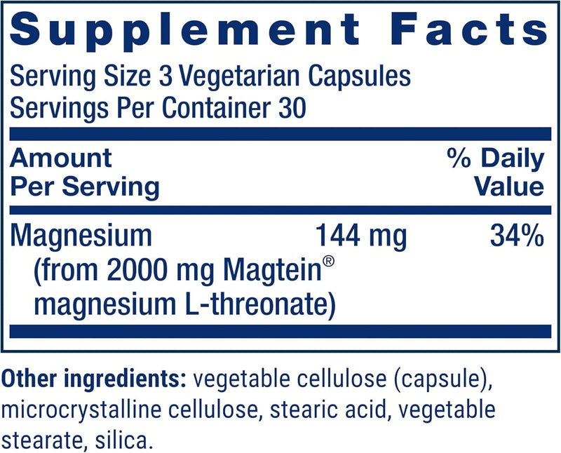 Life Extension Neuro-Mag Magnesio L-treonato, Salud de la Memoria, Pensamiento Rápido, Apoyo a la Salud Cognitiva, Vegetariano, Sin GMO, 90 Cápsulas Vegetarianas (144 mg de 2000 mg de Magtein magnesio