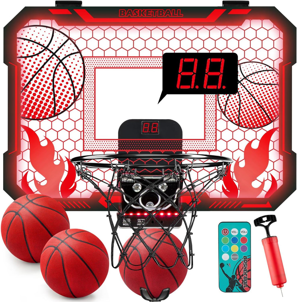VROGTIK Indoor Basketball Hoop for Kids with Led Lights Mini Basketball Hoop with Remote Control Over The Door Basketbal