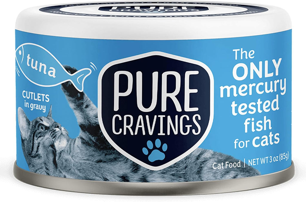 Pure Cravings Wet Cat Food Canned Tuna Cutlets in Gravy, 100% Mercury-Tested, Moist Can Fish for Cats, Grain-Free, Prote