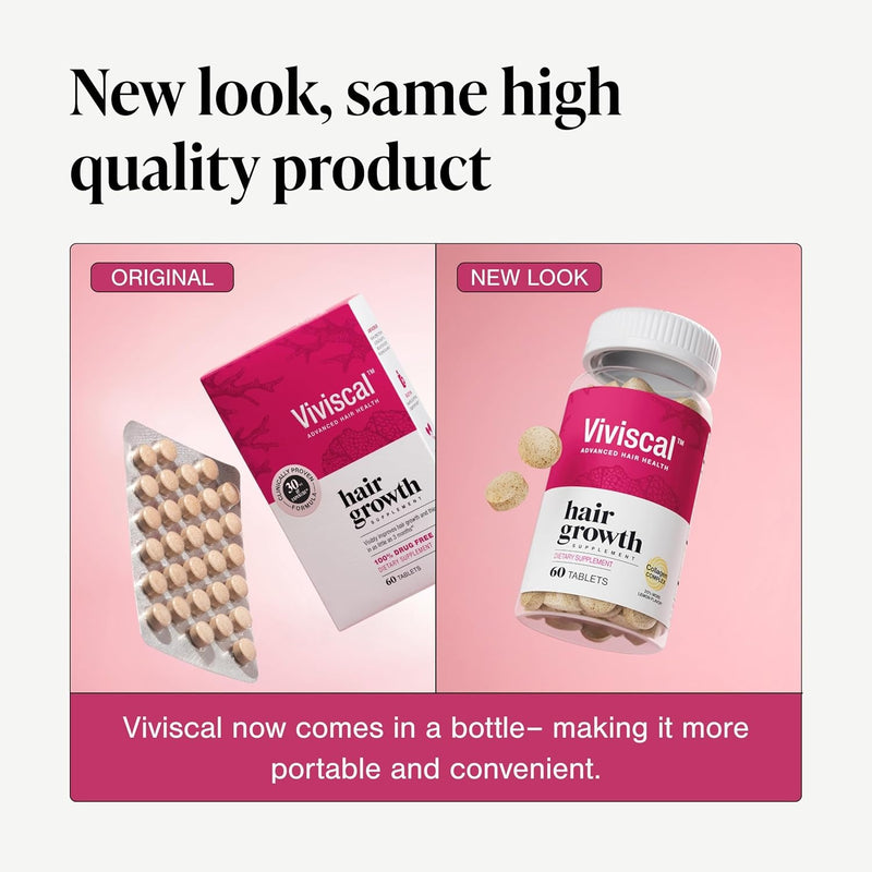 Viviscal Suplementos para el crecimiento del cabello para mujeres, soporte para el cabello más grueso y completo para adelgazar el cabello y la pérdida de cabello, con biotina y colágeno marino, sin