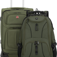 SWISSGEAR Sion 2-Piece Travel Set, Softside Expandable Carry-On Spinner Bundled with 1900 ScanSmart 17" Laptop Backpack with RFID Blocking & Tech Organization, Evergreen