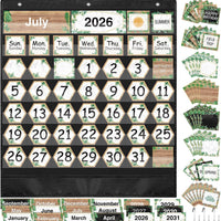 Fulmoon Classroom Calendar Pocket Chart Set Calendar Bulletin Board Set with Pocket Seasons Festival Weather Date Bag Ch