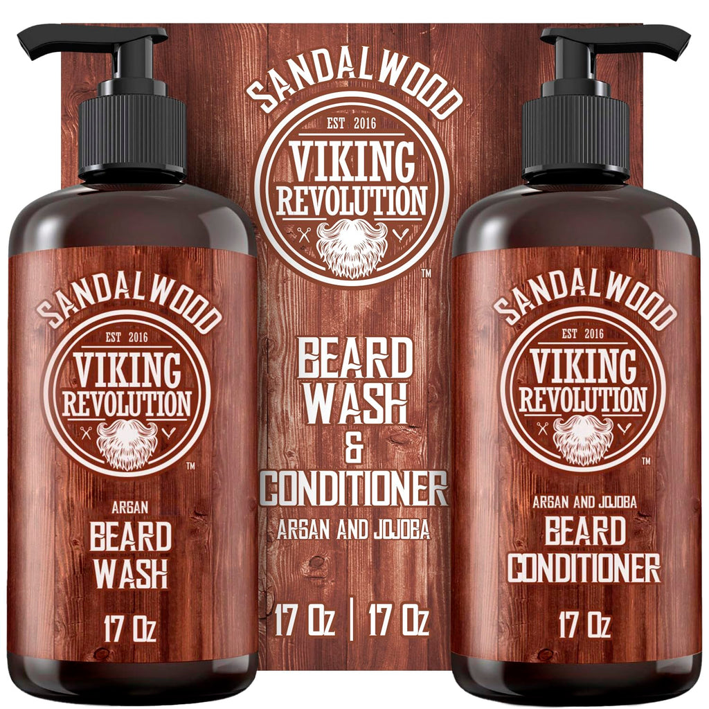 Viking Revolution Beard Wash & Conditioner Set - Sandalwood - 17 oz