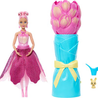 Barbie Petal Pop Scented Doll with Pink Tulip Dress & Accessories, Bouquet Reveal with Pet Bunny & Surprises Like Watering Can, Necklace & Earrings