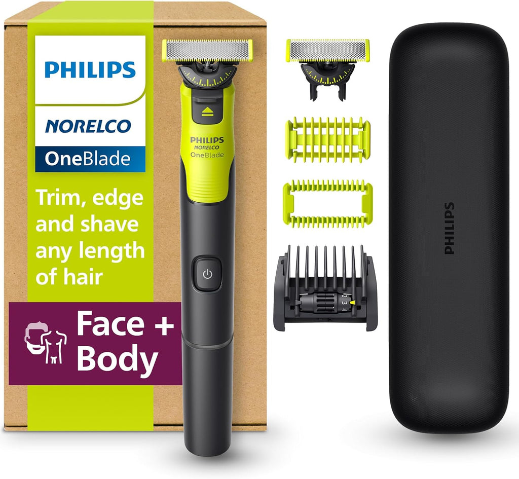 Philips Norelco OneBlade 360 with Connectivity Hybrid Face + Body, Electric Beard Trimmer, Shaver and Body Groomer Kit with 360 Blade Tech, 1x360 Blade, 5-in-1 Comb, Travel Case, Model QP4631/90 - OneBlade 360 Face + Body Connected + 2pk Blade / Blac
