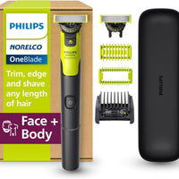 Philips Norelco OneBlade 360 with Connectivity Hybrid Face + Body, Electric Beard Trimmer, Shaver and Body Groomer Kit with 360 Blade Tech, 1x360 Blade, 5-in-1 Comb, Travel Case, Model QP4631/90 - OneBlade 360 Face + Body Connected + 2pk Blade / Blac