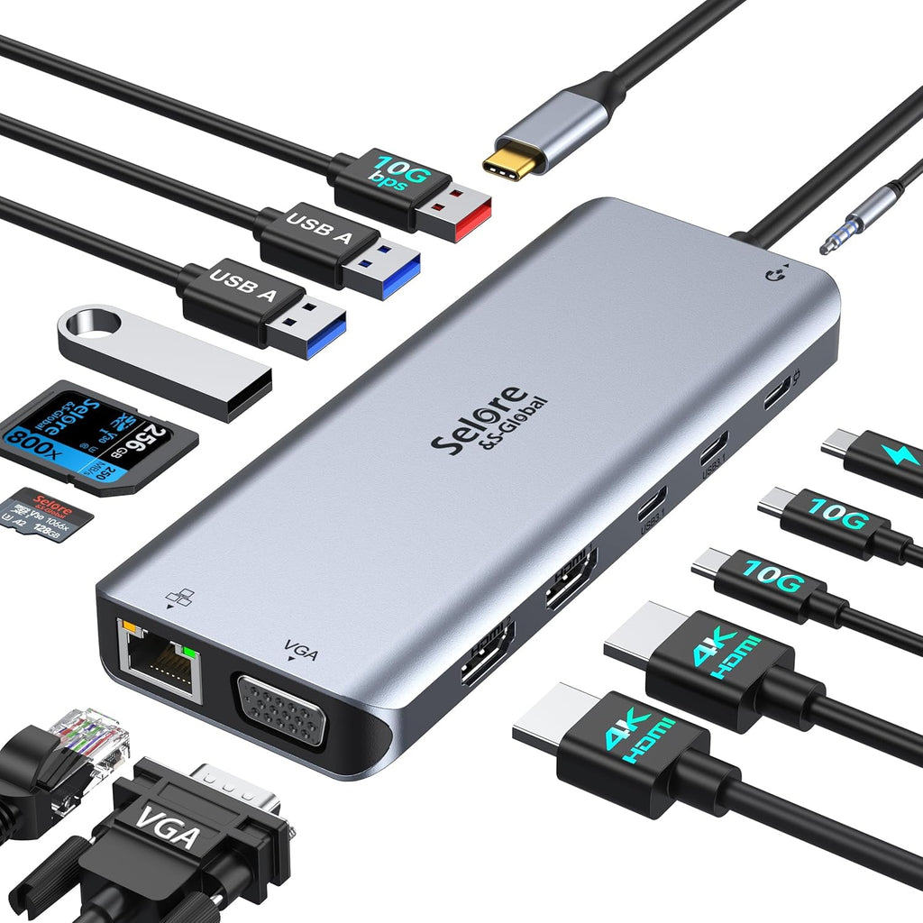 Selore USB C Docking Station Dual Monitor, 14-in-1 Laptop Docking Station