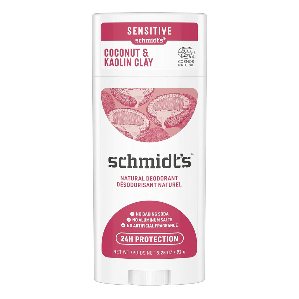Schmidt's Aluminum Free Natural Deodorant for Women and Men, Coconut & Kaolin Clay for Sensitive Skin with 24 Hour Odor