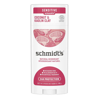 Schmidt's Aluminum Free Natural Deodorant for Women and Men, Coconut & Kaolin Clay for Sensitive Skin with 24 Hour Odor