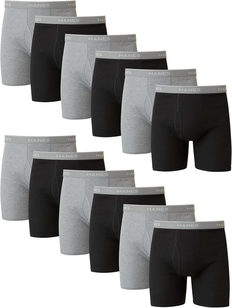 Hanes Men's Boxer Brief Underwear Pack, Cotton Boxer Briefs with Comfort Flex Waistband, Moisture-Wicking, 12-Pack