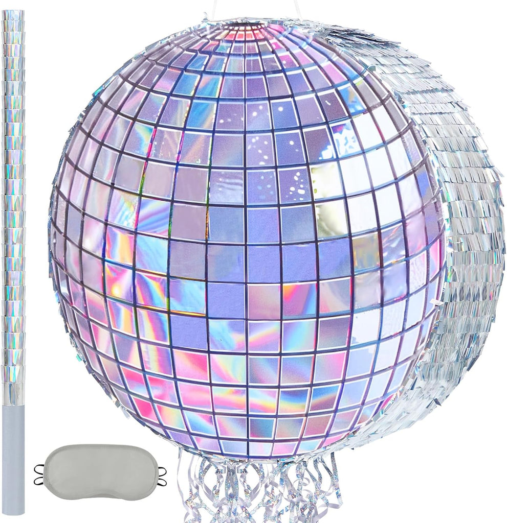 WERNNSAI 16.5” Large Disco Piñata with Stick Blindfold Disco Party Decor