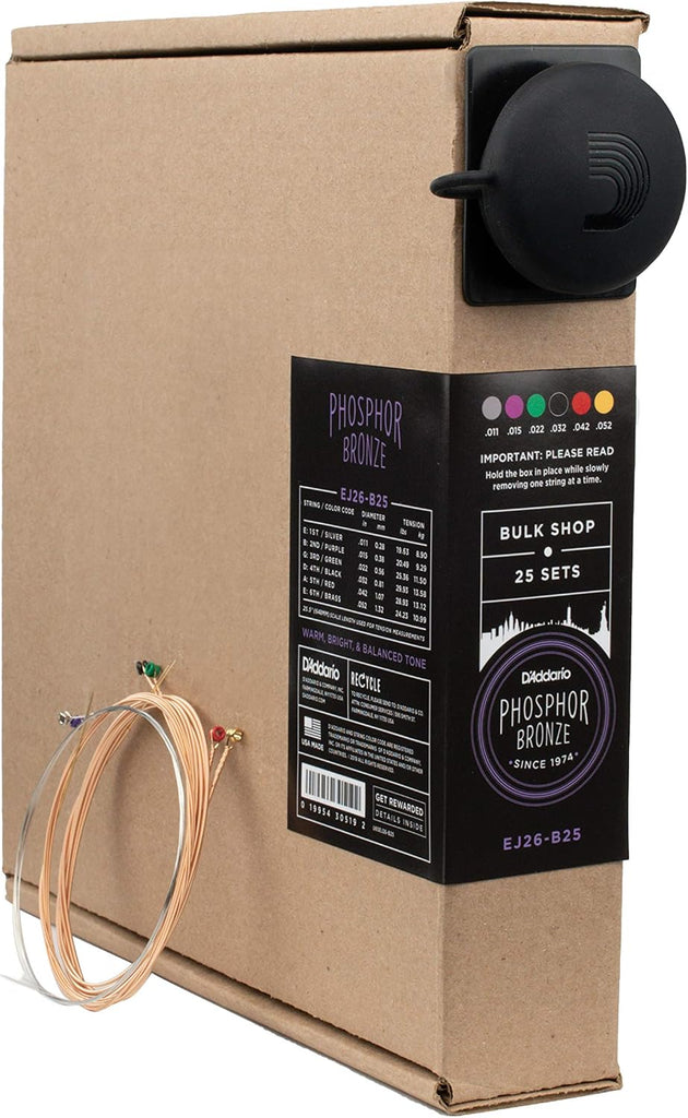D'Addario EJ26-B25 Phosphor Bronze Acoustic Guitar Strings 11-52, 25 Sets