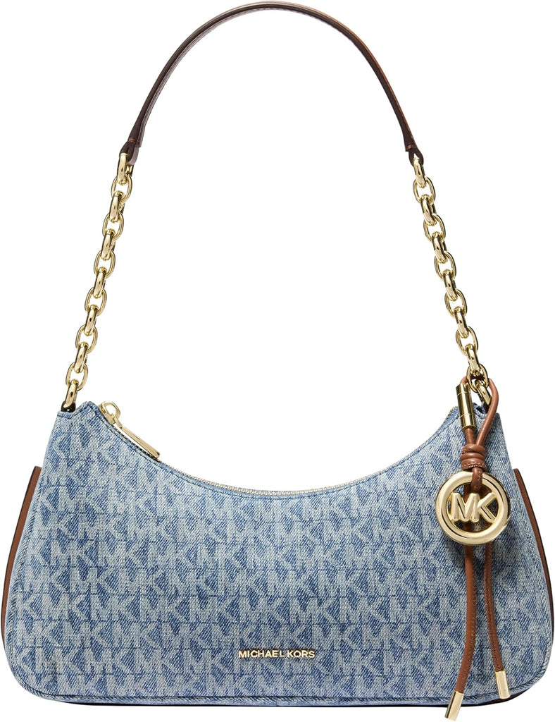 Michael Kors Women's Nolita Medium Chain Pouchette, Gold-Tone Hardware/MK Signature Denim, New Horizon
