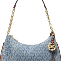 Michael Kors Women's Nolita Medium Chain Pouchette, Gold-Tone Hardware/MK Signature Denim, New Horizon