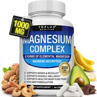Toplux Complejo de magnesio Suplemento 8 Elemental 1000mg - Glicinato de magnesio, citrato, malato, taurato, quelado para una fácil absorción para huesos, músculos, recuperación, energía, vegano sin O
