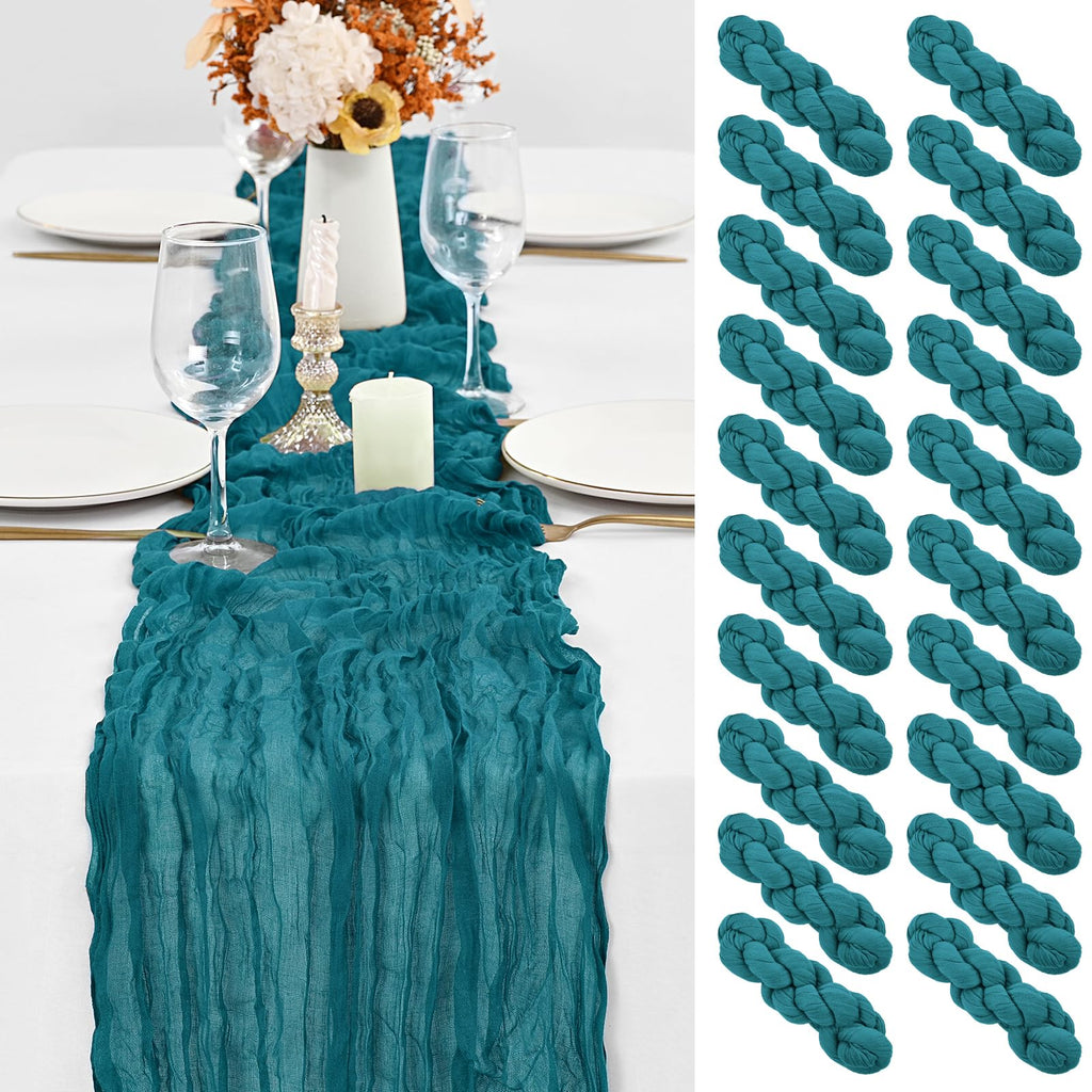 20 Pack Teal Table Runner 10Ft Cheesecloth Table Runner Boho Gauze Table Runners Romantic Long Turquoise Cheese Cloth Table Runners for Wedding Party Bridal Shower