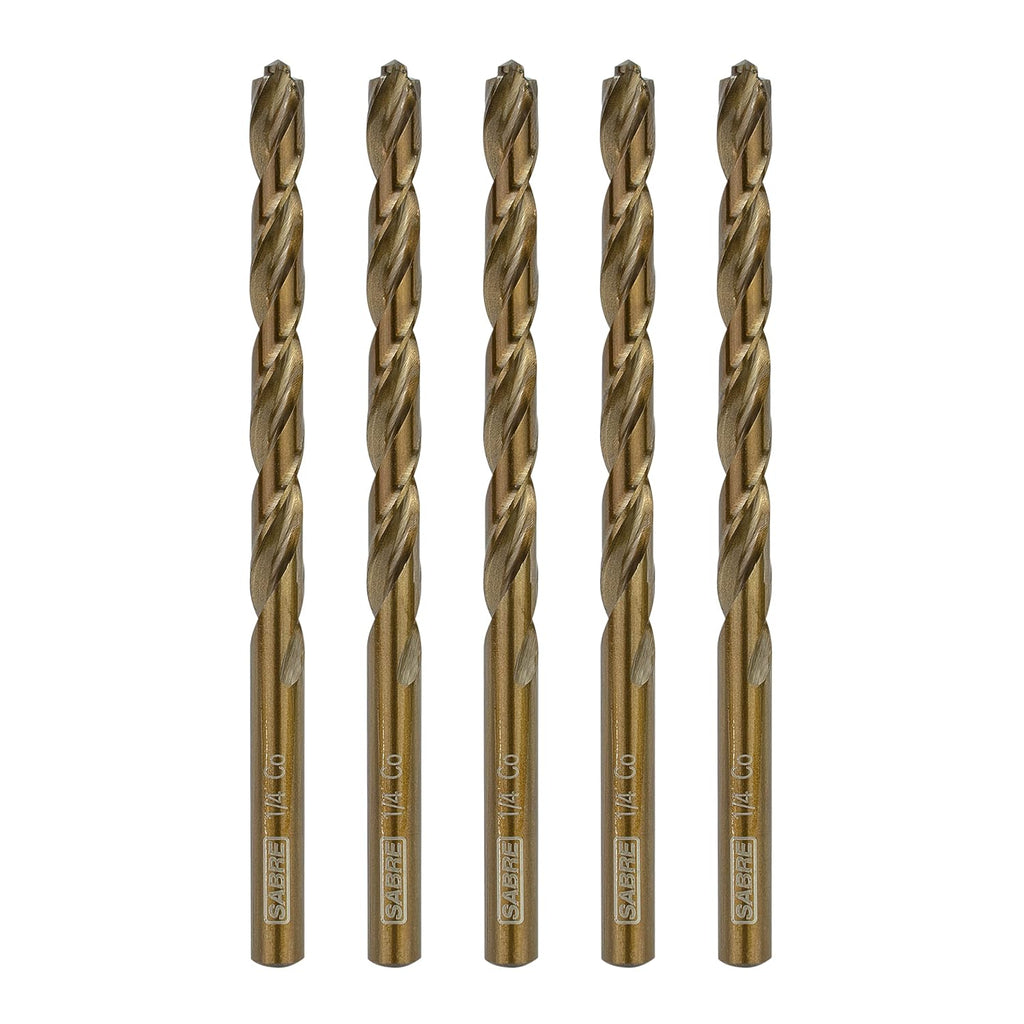 Sabre Tools 1/2 Inch Cobalt Drill Bits 5pcs Heavy-Duty Drill Bits for Steel, Hard Metal, Cast Iron (1/2" x 6")