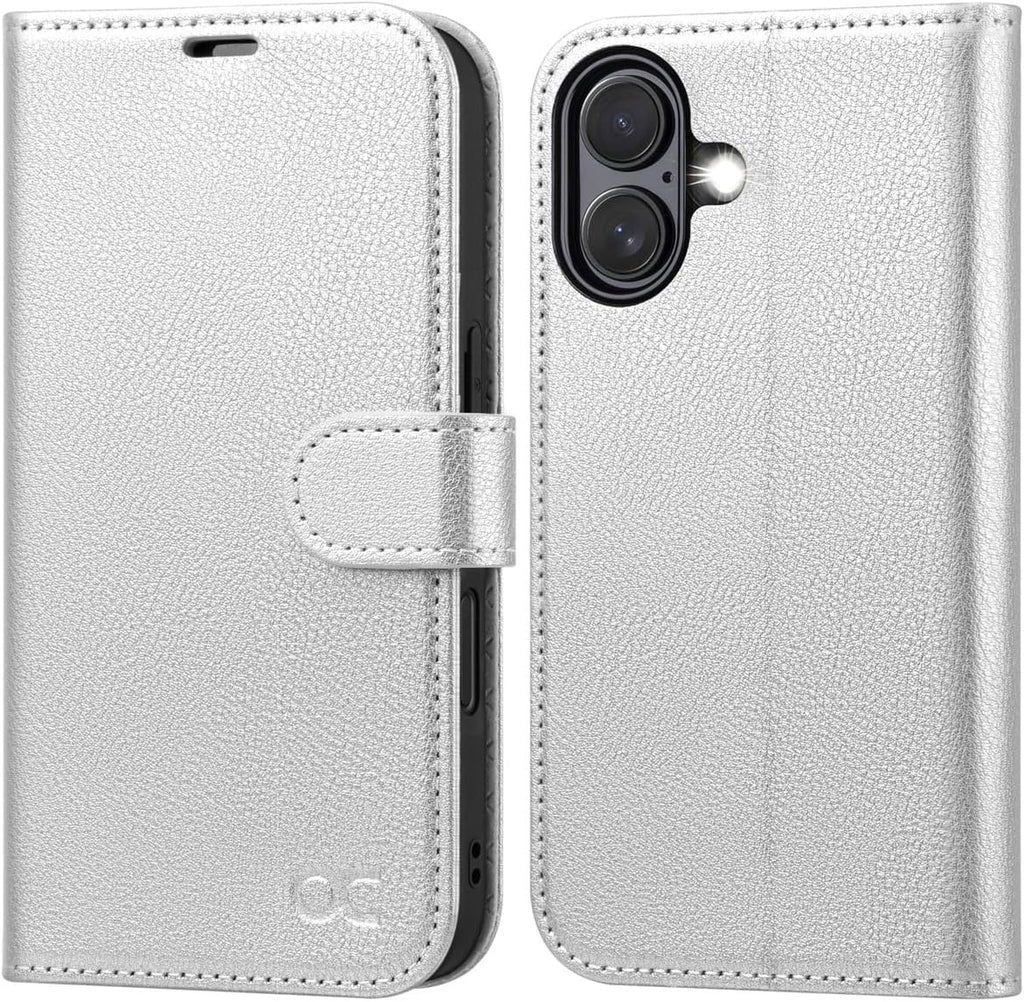 OCASE for iPhone 16 Wallet Case, Card Holder, Silvery