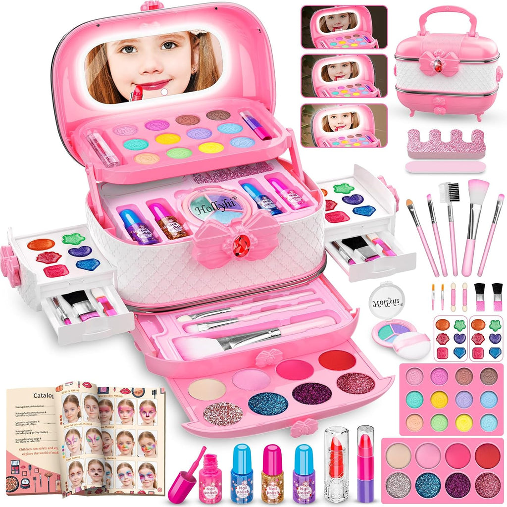 58 Pcs Kids Makeup Toys Kit for Girls, Non-Toxic Real Washable Pretend Set