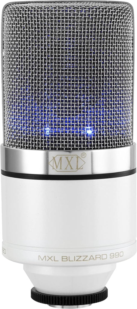 MXL 990 Condenser Microphone for Podcasting, Singing, Home Studio Recording, Gaming & Streaming   Blue LED lights   XLR