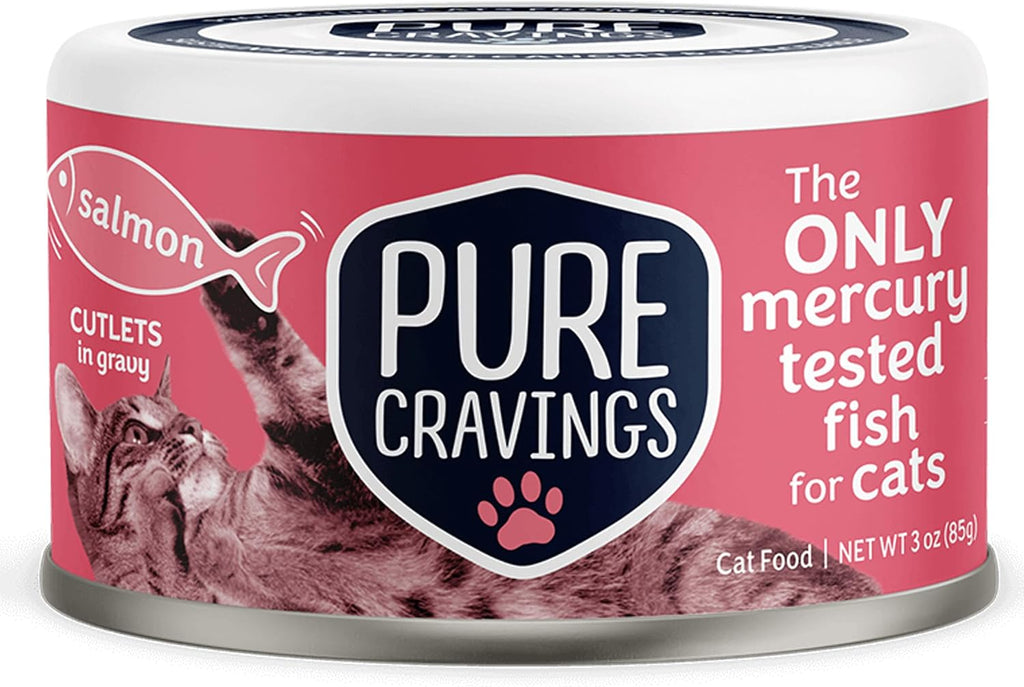 Pure Cravings Wet Cat Food Canned Salmon Cutlets in Gravy, 100% Mercury-Tested, Moist Can Fish for Cats, Grain-Free, Pro