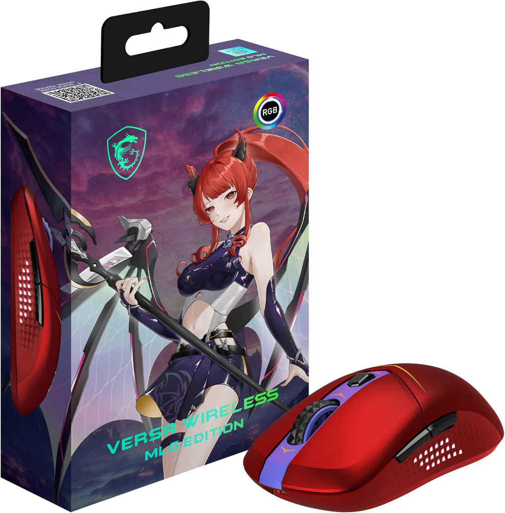 msi Versa W MLG Edition RED Gaming Mouse, 26,000 DPI, 60M+ Clicks Kailh Switchs, Optical Sensor, Ergonomic Ambitextrous Hand Design, RGB Light