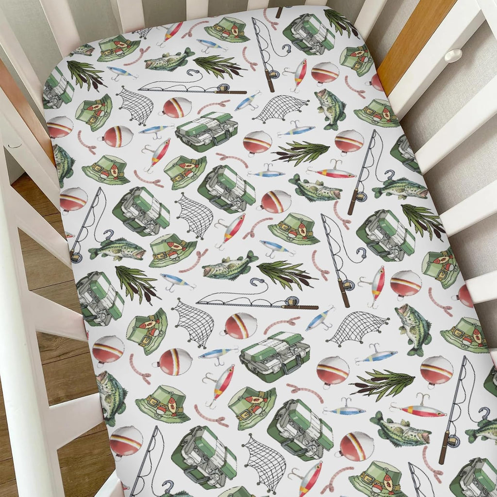 Retro Bass Fish Lures Baby Crib Sheets for Boy Girl Outdoor Fishing Lovers Gift Soft Snug Fitted Crib Mattress Covers fo