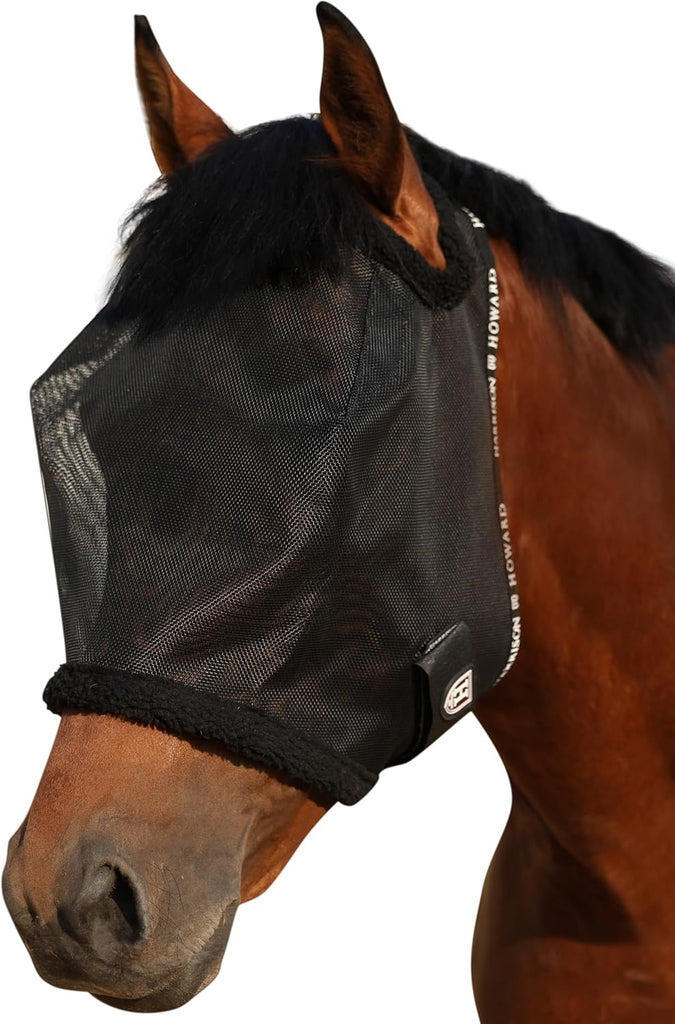 Harrison Howard All Round Mesh Horse Fly Mask UV Protective with Fleece Padded Edging Black S