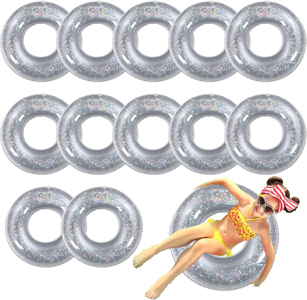 Relaxgiant 12 Pcs Pool Floats Glitter Swim Rings with Sequined, Silver