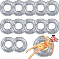 Relaxgiant 12 Pcs Pool Floats Glitter Swim Rings with Sequined, Silver