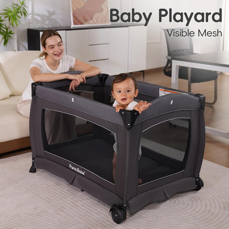 Pamo babe Pack and Play 4-in-1 Baby Playard with Bassinet & Changing Table