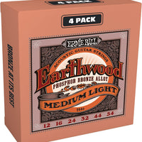 Ernie Ball Earthwood Medium Light Phosphor Bronze Acoustic Guitar Strings 4 pack - 12-54 Gauge (P02446)