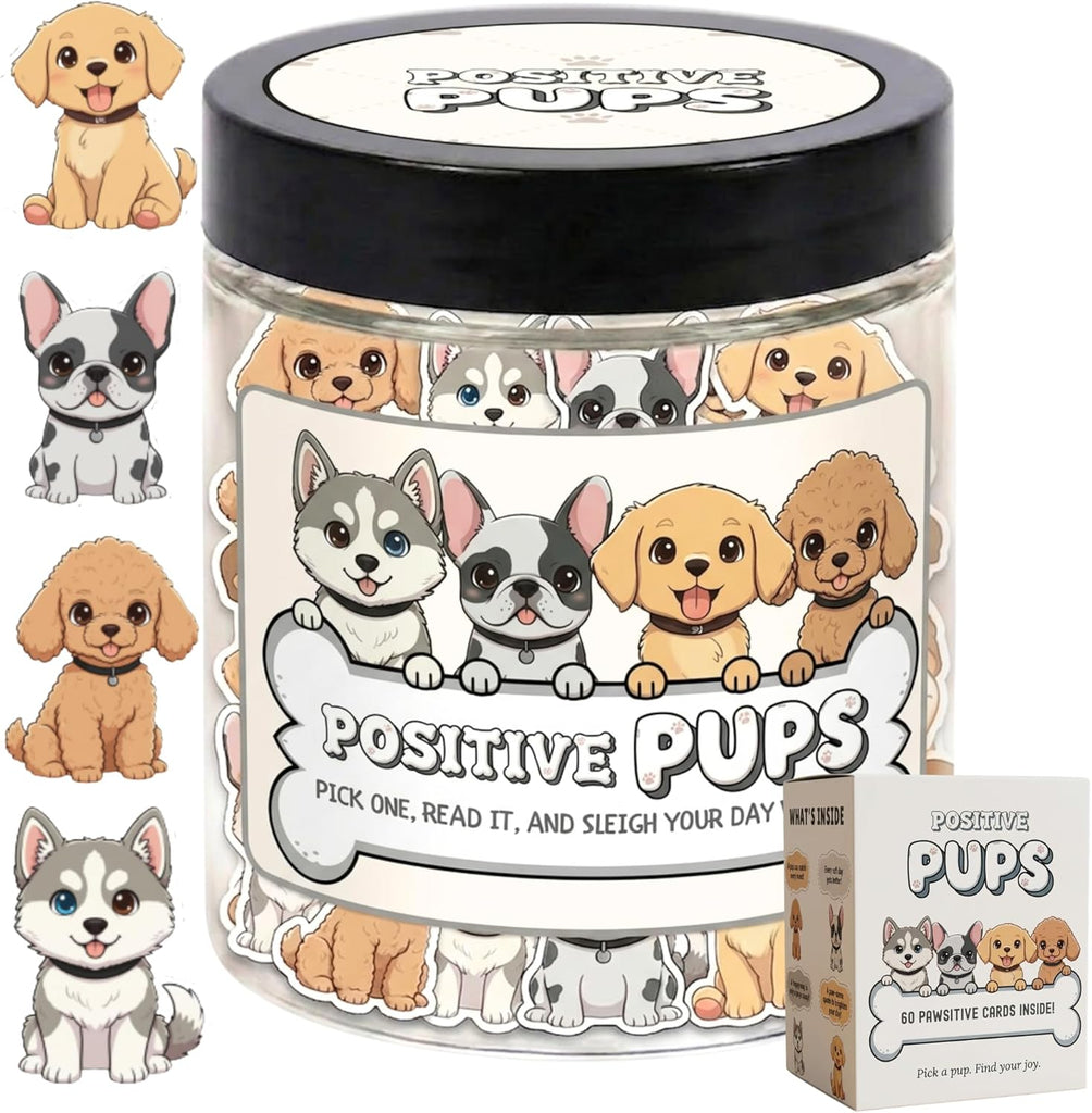 DEARMINE Positive Pups Jar, 60 Affirmation Cards, Dog Mom Gifts for Women, Teacher Appreciation Gift, Inspirational Gift