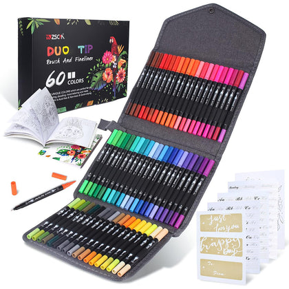 ZSCM - Rotuladores para colorear de doble punta, 60 colores, marcadores artísticos de punta fina y pincel