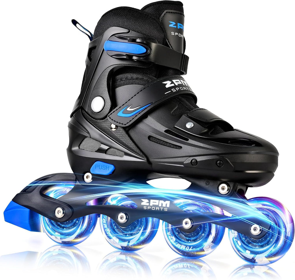 2PM SPORTS Adjustable Inline Skates Kids Boys Ages 5-8 8-12 4-6 6-12 10-12 with Light Up Wheels, Roller Skates Blades fo
