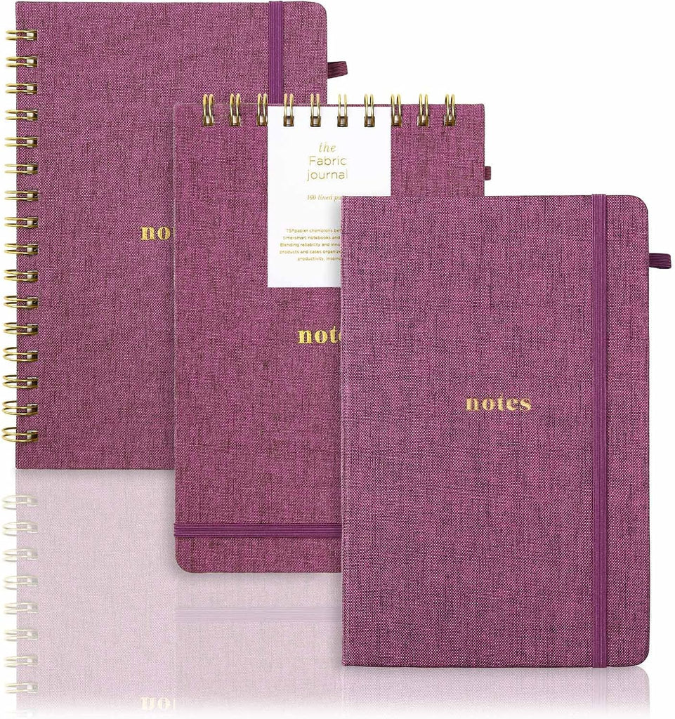 TSFPapier A5 Lined Journal Notebook, Fabric Hardcover, 3 Pack
