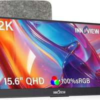 InnoView 2K Portable Monitor 15.6" QHD 100% sRGB, Built-in 180° Adjustable Stand Travel Monitor USB C Standard HDMI Ultra-Slim Portable Monitor for Laptop MacBook Phone PS5 Xbox Switch