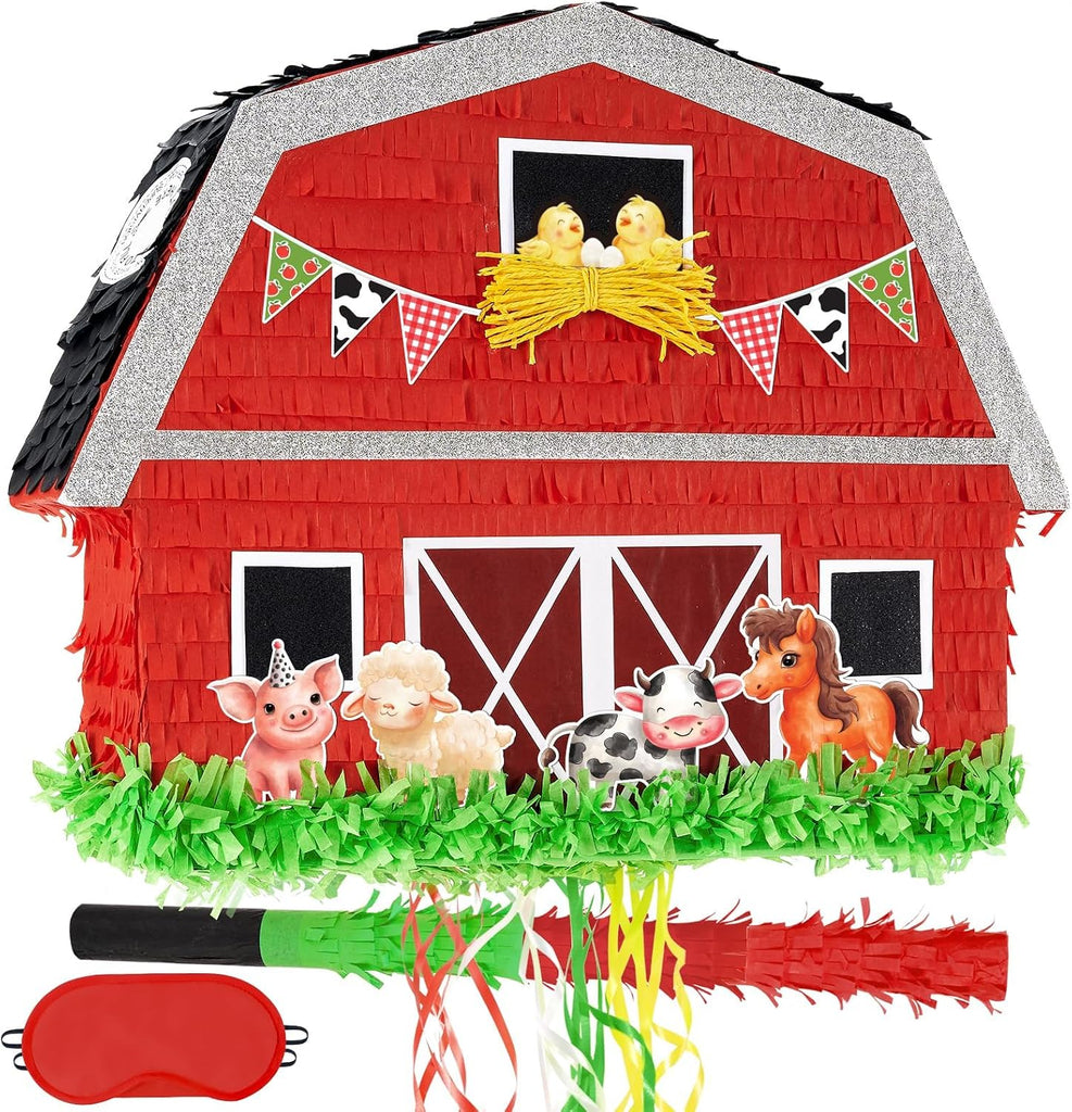 WERNNSAI Red Farm Animal Piñata, Baby Shower Decorations, Pull String