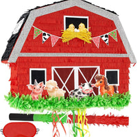 WERNNSAI Red Farm Animal Piñata, Baby Shower Decorations, Pull String