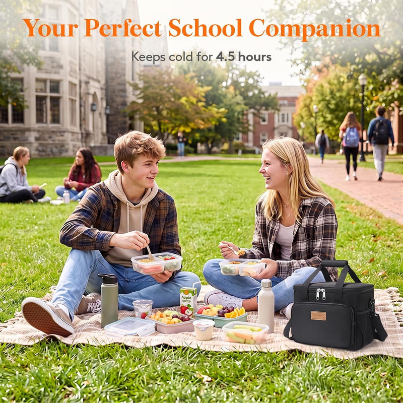 Lifewit Medium Lunch Bag, Insulated Lunch Box, Soft Cooler Cooling Tote for Adult Men Women, Black 12-Can (9L)
