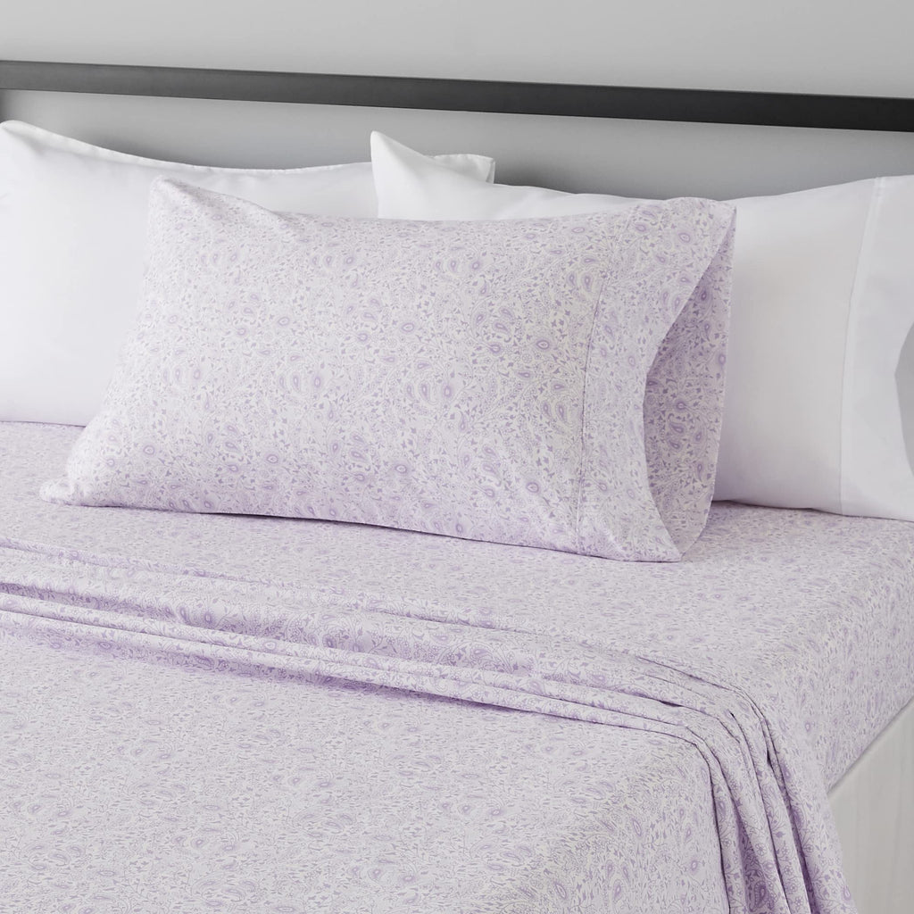 Amazon Basics Lightweight Super Soft Easy Care Wrinkle Free Microfiber 3 Piece Sheet Set with 14-Inch Deep Pockets, Twin, Lavender Paisley, Floral, Kids, Men & Women Bedding