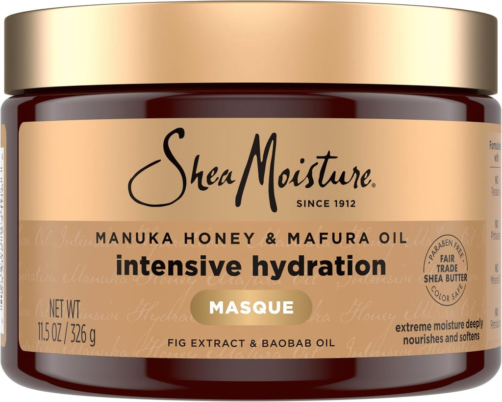 SheaMoisture Mascarilla de hidratación intensiva para el cabello, miel de manuka y aceite de mafura para cabello seco y dañado, tratamiento para el cabello profundo 11.5 oz