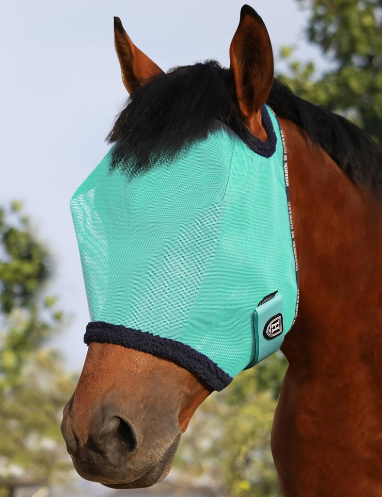 Harrison Howard All Round Mesh Horse Fly Mask UV Protective with Fleece Padded Edging Mint M