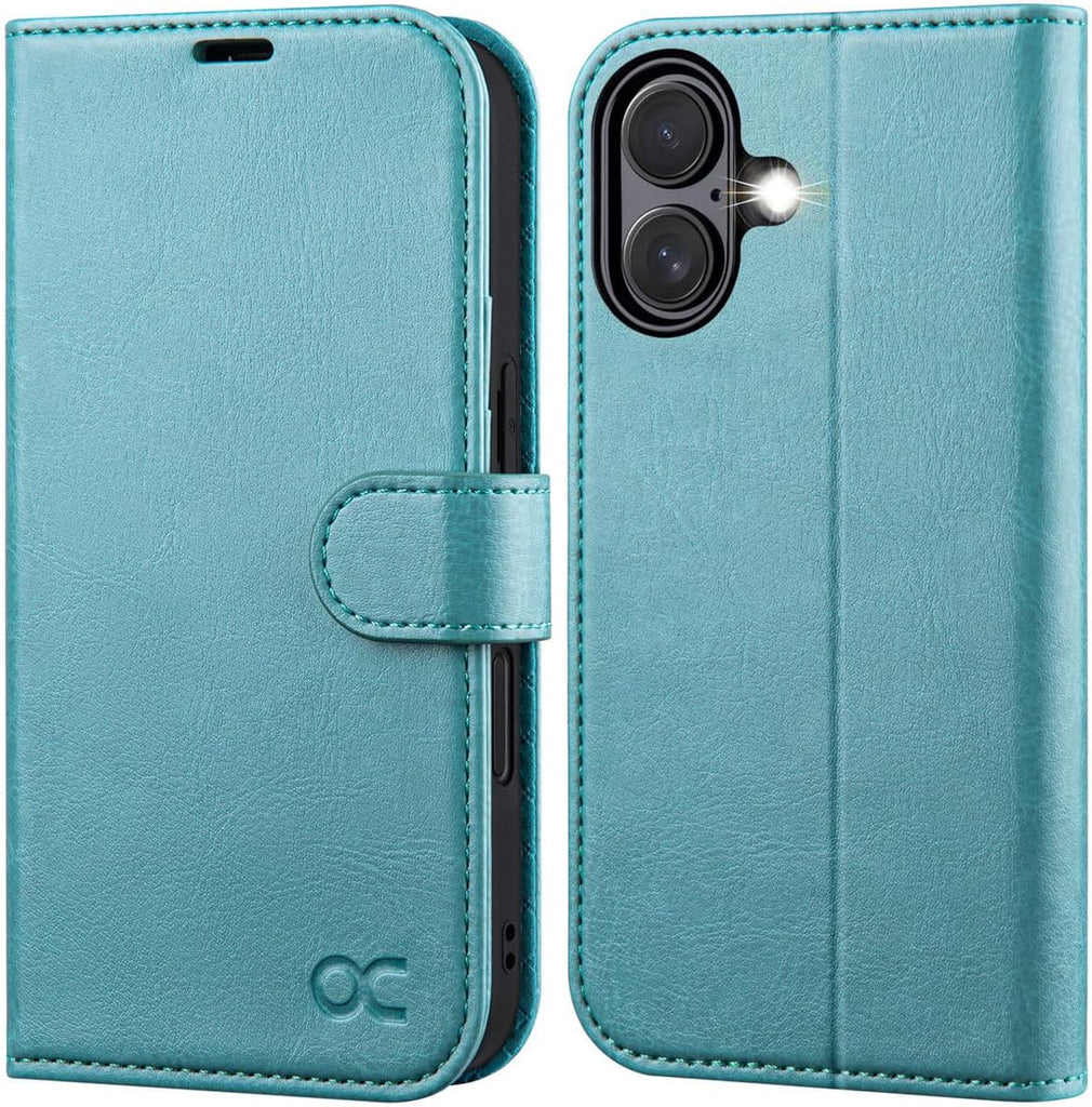 OCASE for iPhone 16 Wallet Case, Card Holder, Ice Blue