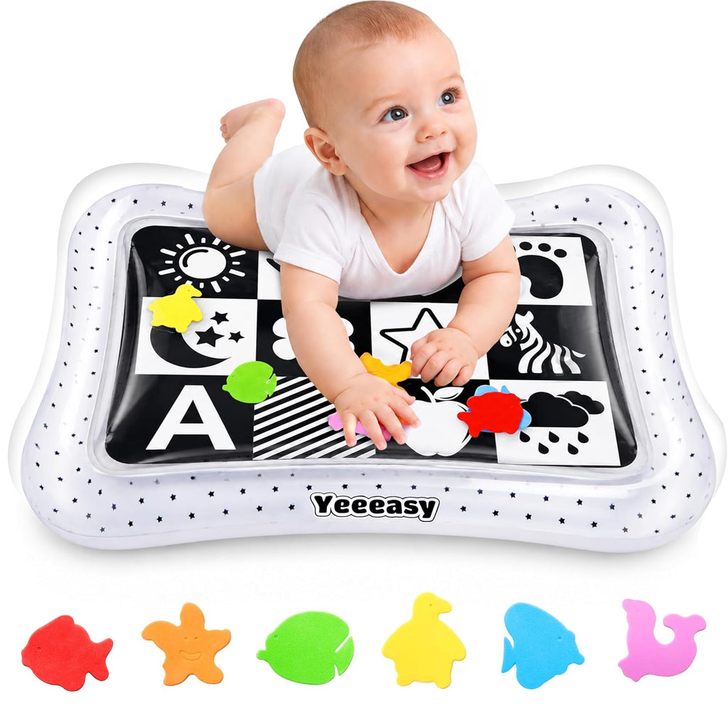 Yeeeasy Manta de Agua Inflable Tummy Time Blanco y Negro para Bebés