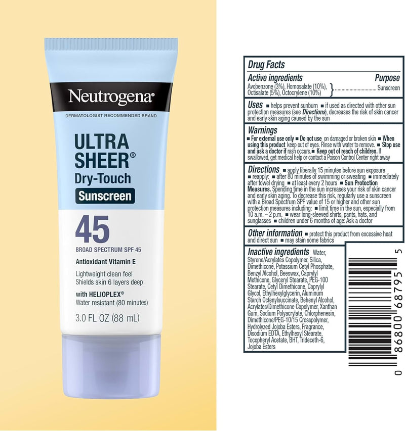 Neutrogena Ultra Sheer Dry Touch Sunscreen Lotion SPF 45, 2 x 3 fl. oz