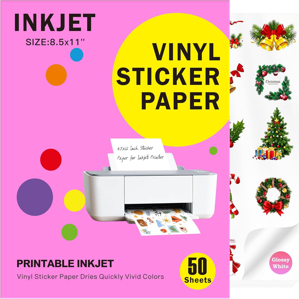 Veicevol Printable Vinyl Sticker Paper for Inkjet Printers, Glossy White
